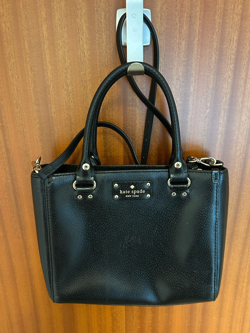 kate spade Black Pebbled Leather Mini Satchel with Gold Hardware